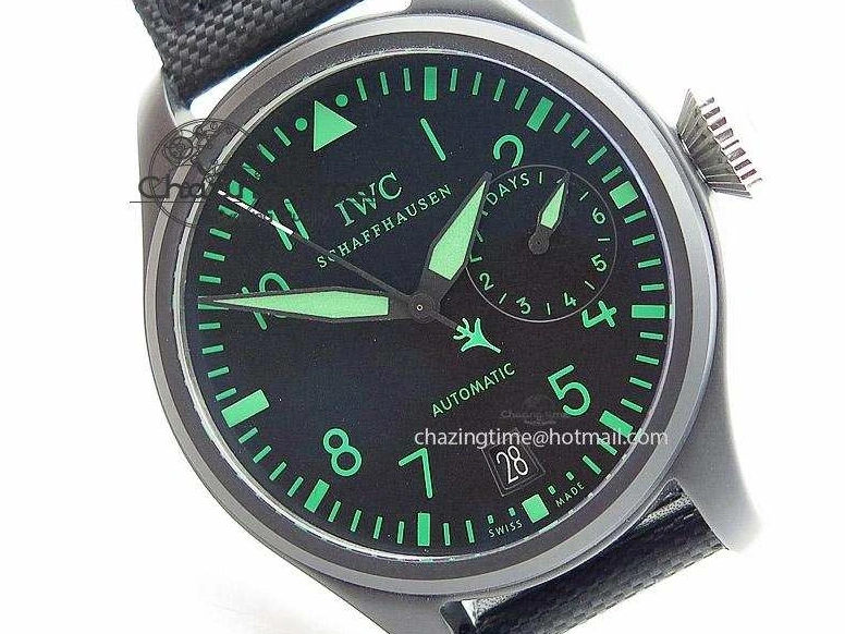 MIROTIME 0107 Durable Big Pilot 5019 Ceramic Case Black Dial Green Markers Asian 23J 7396